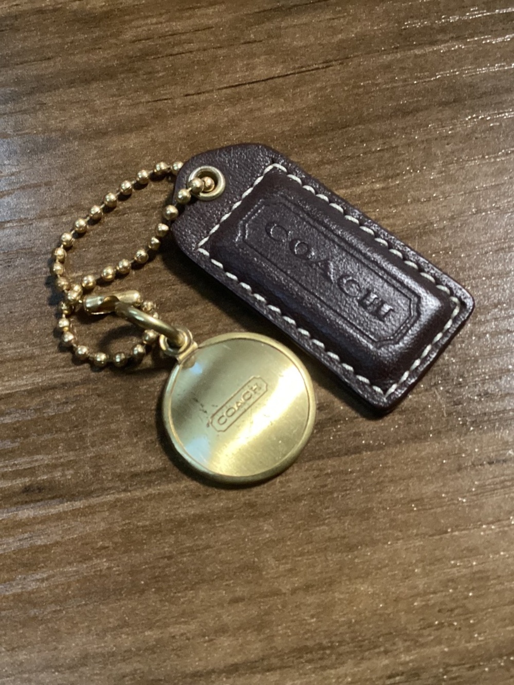 Coach Dark Brown Leather and Gold-tone Keychain/Bag Tag/Hang Tag Charm